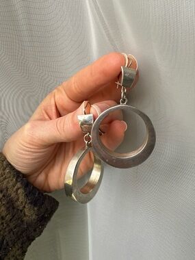 Sterling Silver Double Hoop Drop Earrings - Modern Made in Mexico